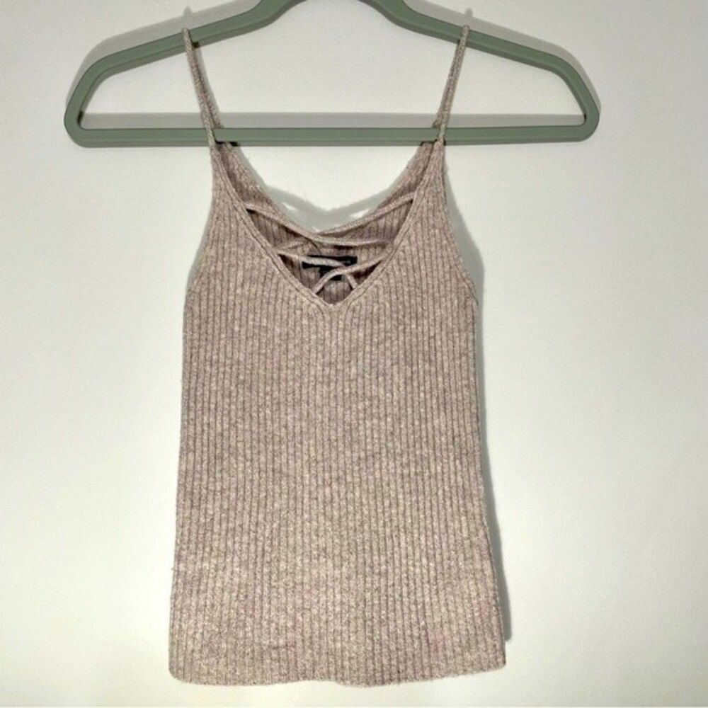 AEO Pink Ribbed Knit Camisole Lace Up V-Neck Tank Top Small Y2K